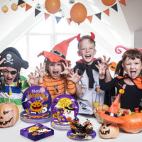PERFQU 150-piece Halloween plates and napkins set with pumpkin and ghost prints - view 7
