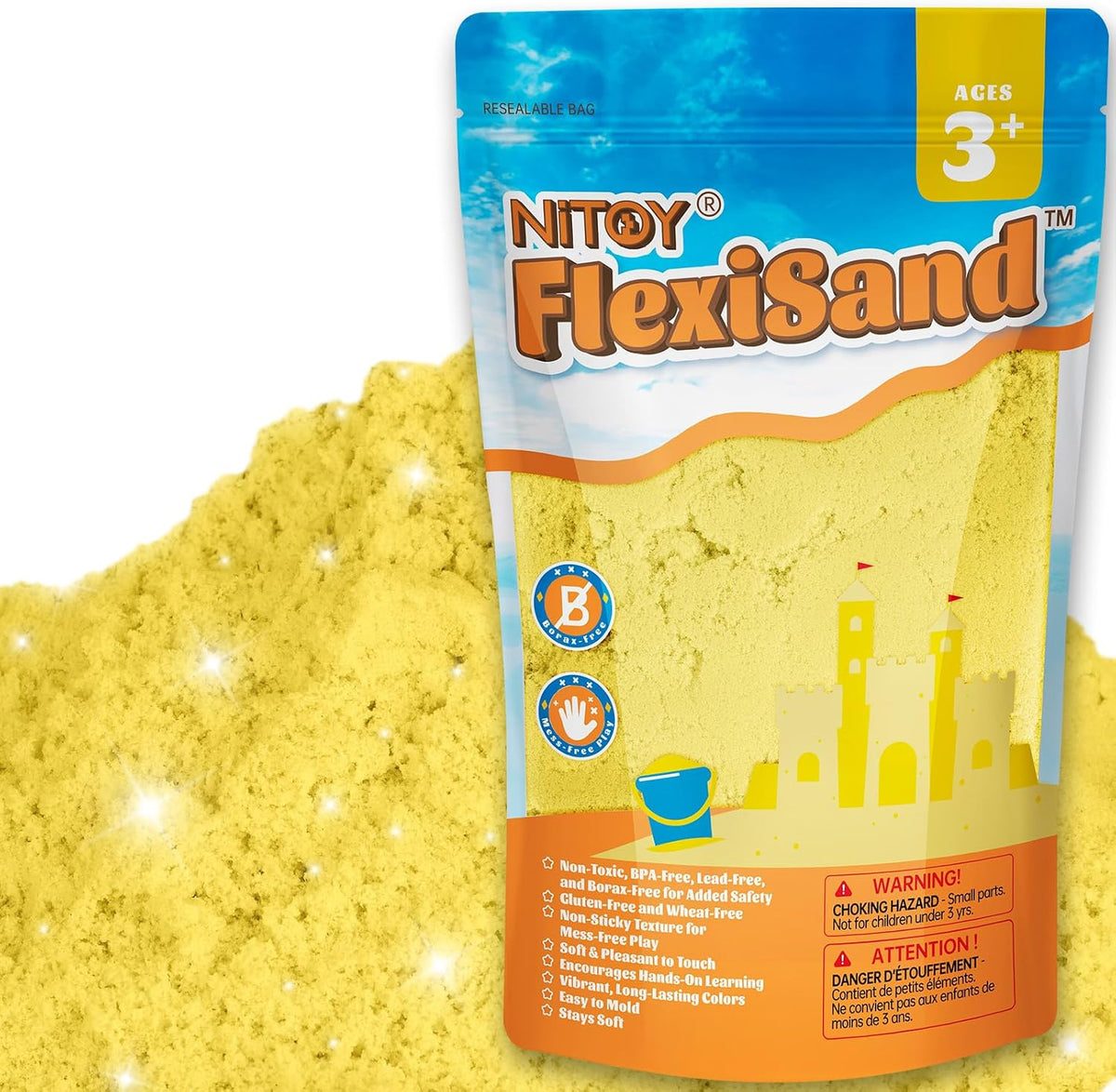 NiToy FlexiSand Toy Sand 2.2Lbs Moldable Sensory Sand for Kids - Yellow