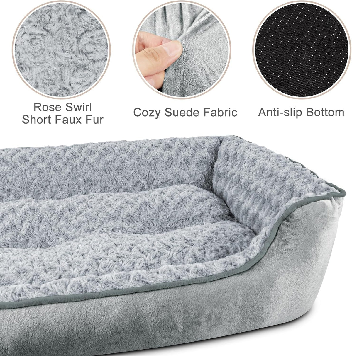 JOEJOY Rectangle Dog Bed for Large Medium Small Dogs - Grey / XXL(42"x 30"x 10") - image 3