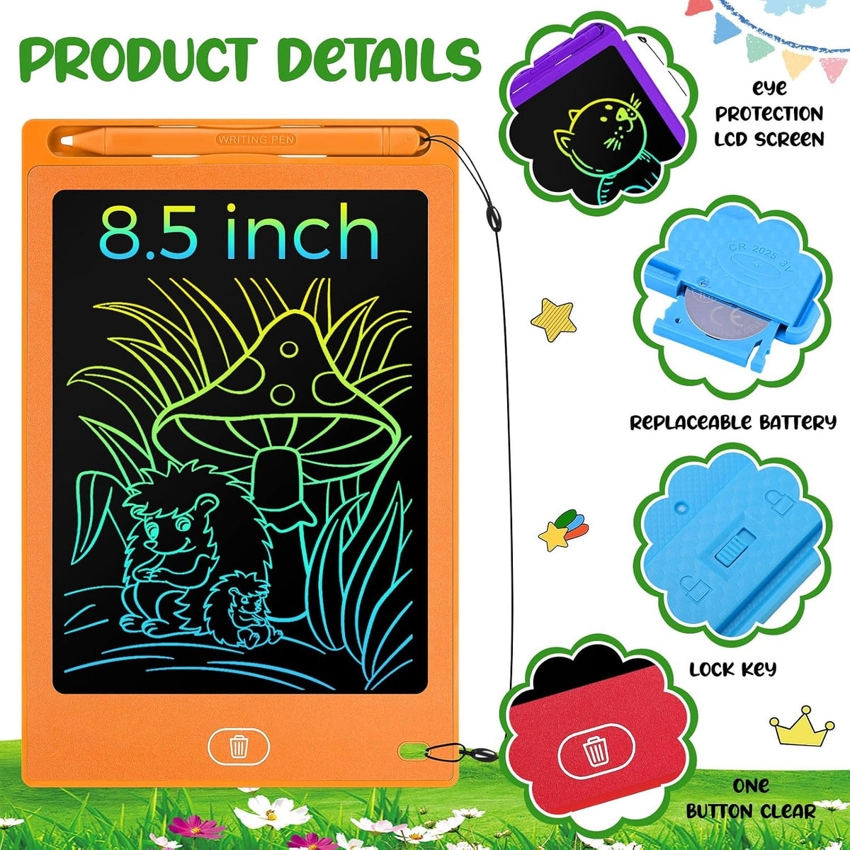 Zhehao LCD writing tablets for kids, 32 colorful 8.5 inch erasable doodle boards - view 17