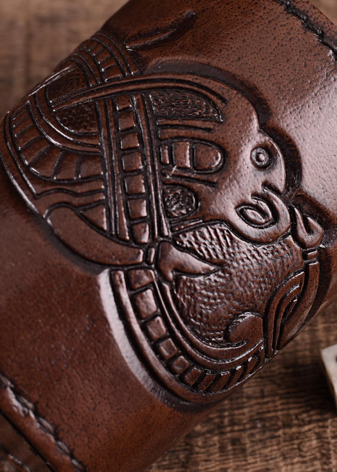 Ulfberth, Viking dice Cup with Embossed Motif, Genuine Leather - Jelling Style, Brown - image 3