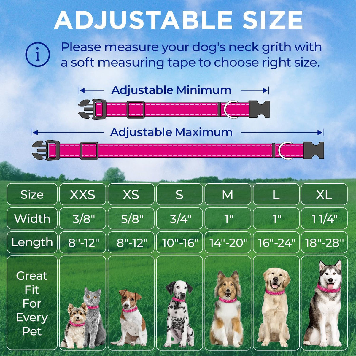 Reflective Neoprene Padded Dog Collar with Quick Release Buckle – Essentials for Dogs - Hot Pink / Medium - image 2