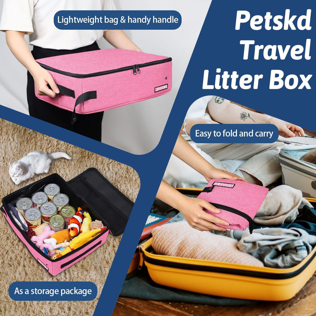 Petskd Portable Cat Travel Litter Box with Lid - Small / Pink - image 4