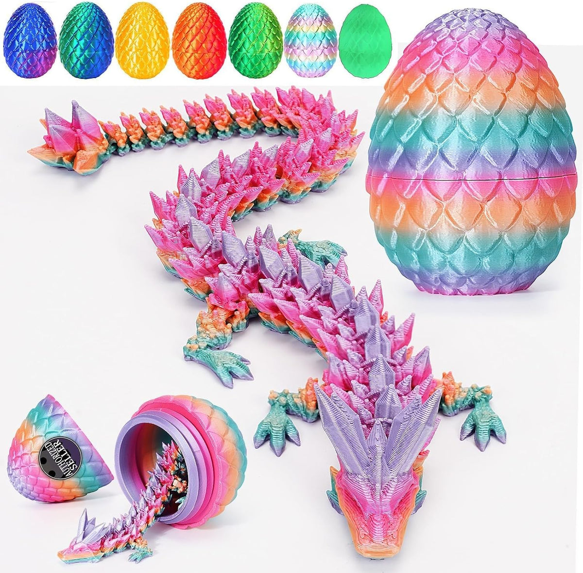 3D Printed Dragon Egg, Mystery Articulated Crystal Dragon Egg Fidget Toys, 3D Print Surprise - Random Candy Colors