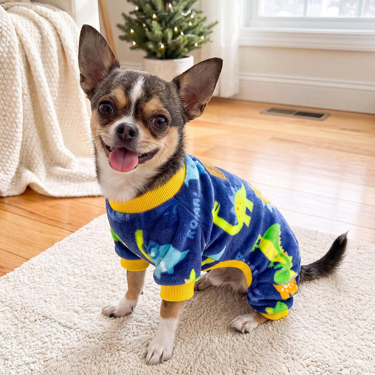 Cow Dog Sweater, Dog Winter Clothes for Small Medium Dogs Girl Boy Fleece Pet Pajamas for Winter - Blue Dino / XX-Large(Chest:21.7-23.6") - image 3