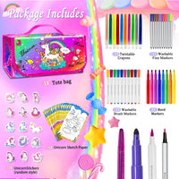 weirtoya 56 PCS Washable Scented Markers Set with Glitter Pencil Case - Colorful Unicorn - image 2