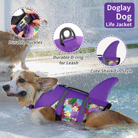 Doglay Dog Life Vest, Ripstop Shark Life Jacket - X-small / Purple & Purple Flower - image 3