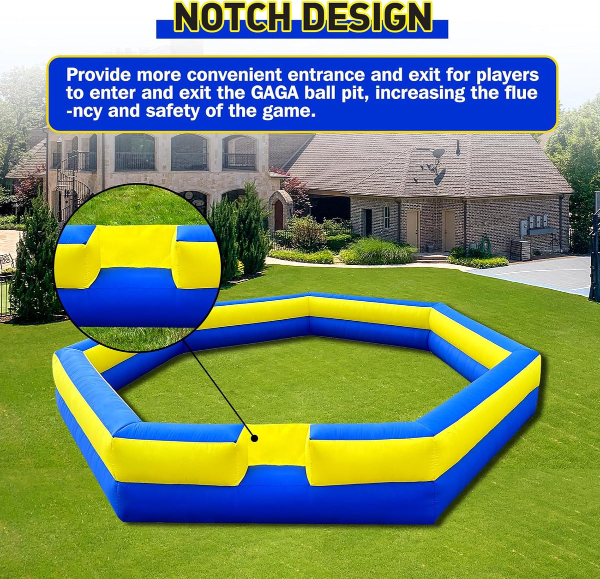 WARSUN 15 ft inflatable gaga ball pit with notched entry and built-in blower - view 29