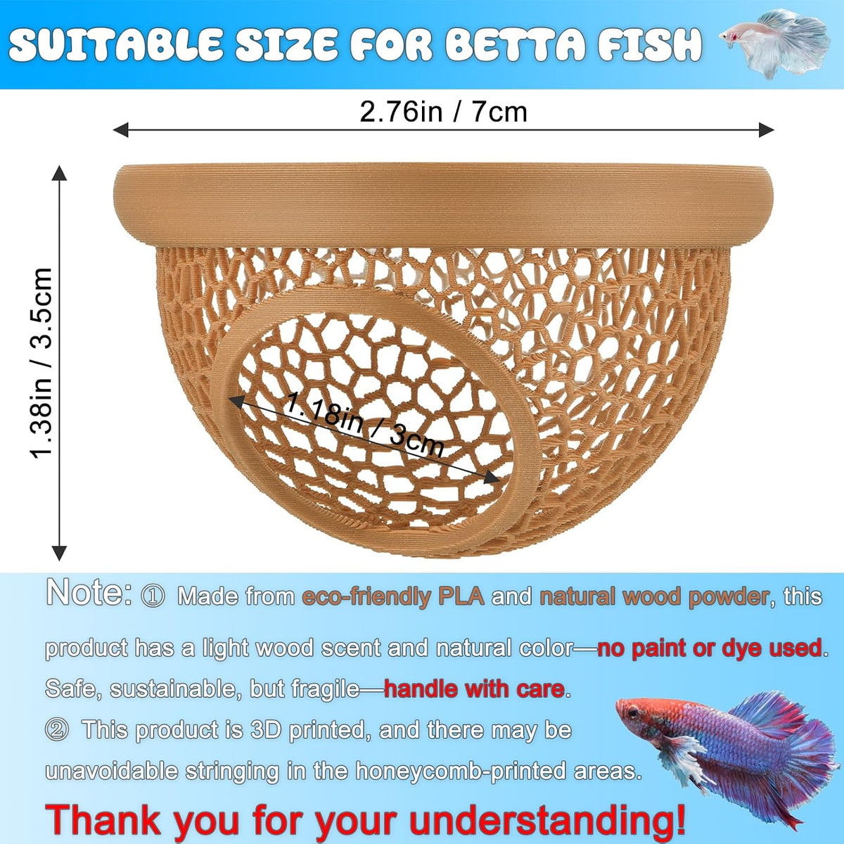 Floating Betta Hide & Shrimp Cave, 3D Printed Aquarium Decor - Wood - image 2