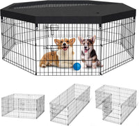 Puppy Pet Playpen 8 Panel 24 Inch Indoor Outdoor Metal Portable - 24"H x 24"W, 8 Panels with Octagonal Top Cover