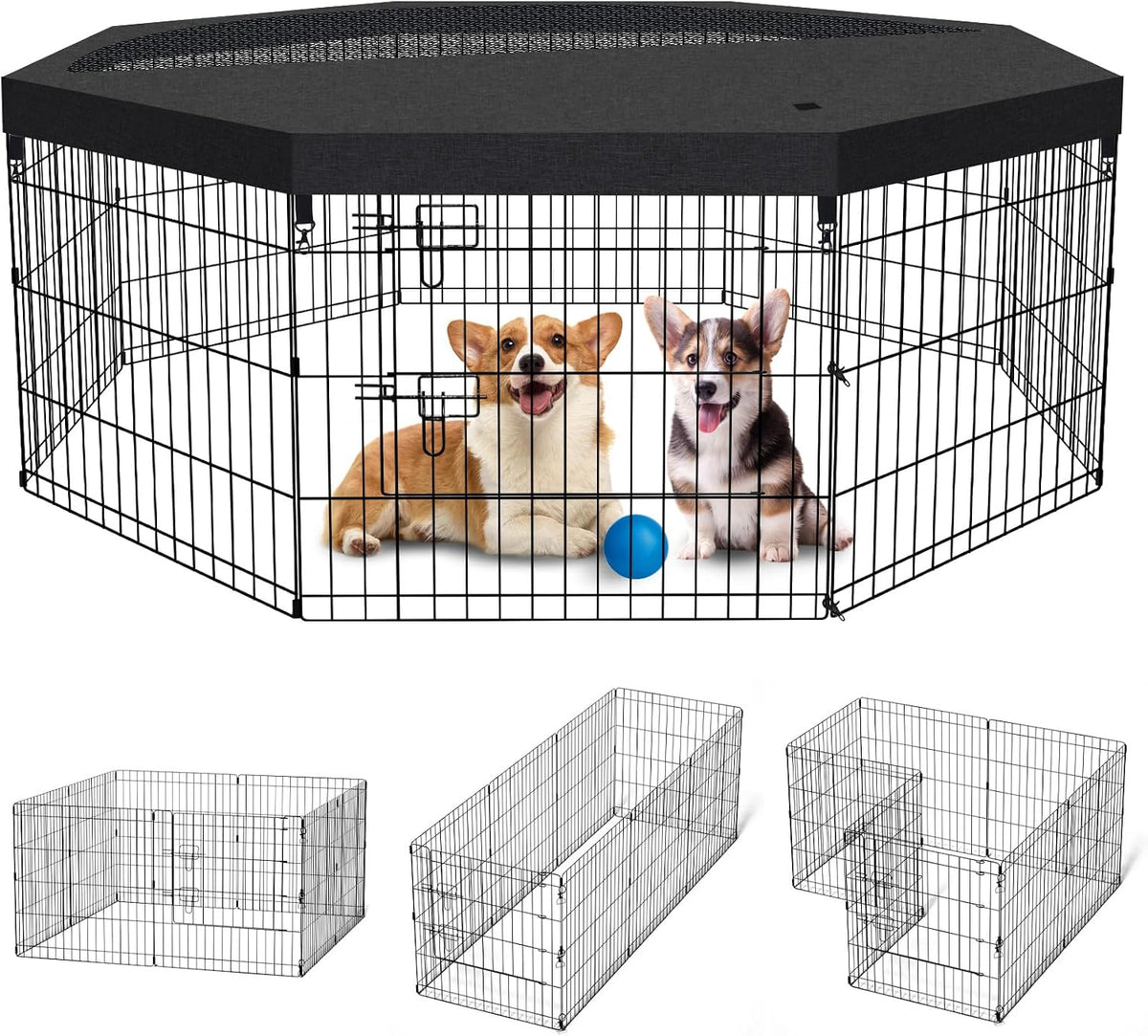 PEEKABOO Foldable Rustproof Dog Playpen with Door, 8 Panels 24"H – Essentials for Dogs - 8 Panels 24"H x 24"W Playpen+Top Cover