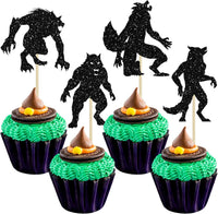 Gyufise black glitter Halloween happy birthday cake topper with half moon, house, pumpkin, ghost and - view 9