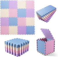 Foam Play Mat for Baby, Soft Non-Toxic Baby Playmat - Beige/Pink/Purple/Gray Blue / 16 Pcs/47.2*47.2 - image 2