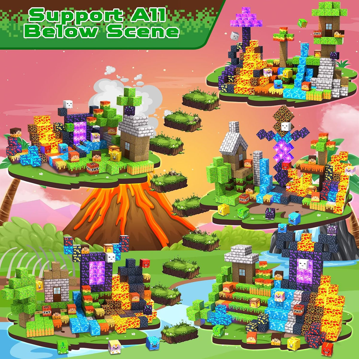 GraceDuck 300 PCS Magnetic Blocks, Magnetic Building Blocks - 300pcs Led Glowing Volcano - image 3