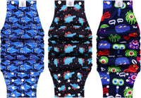 CuteBone Washable Dog Diapers Male with Snaps Reusable 3pcs a Pack - Buttons-Shark&Dinos&Monster / L(17"-21")
