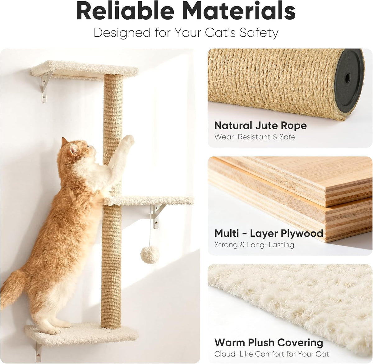 FUKUMARU Cat Wall Shelves - Beige / 4-Piece Set with Hammock - image 3