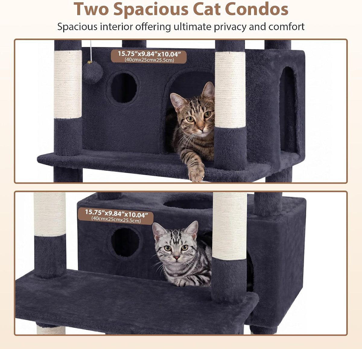 Cat Tree, 74" Tower for Large Cats, Big Condo & Hammock GCT030G – Essentials for Cats - 74 inch / Smoky gray - image 4