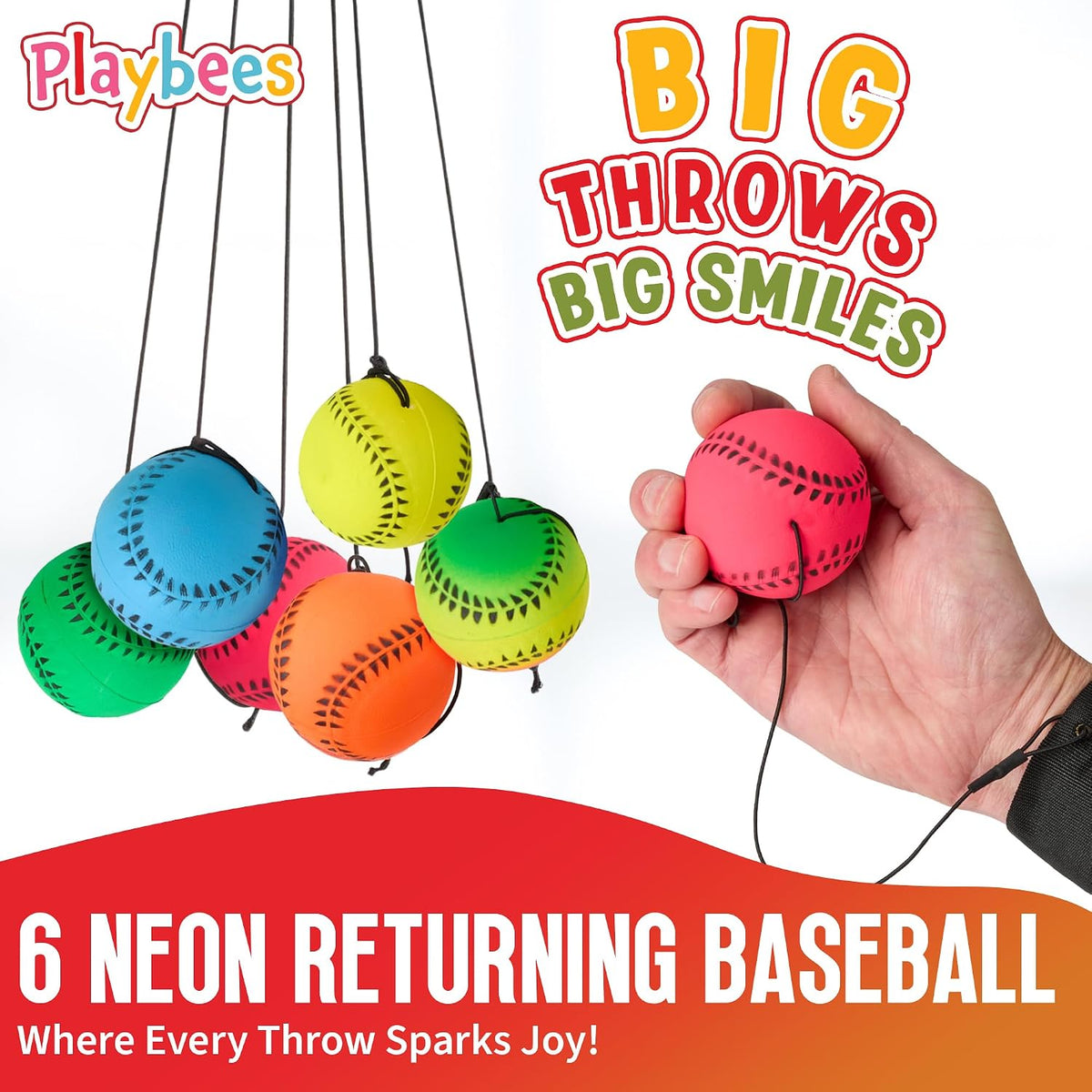 Playbees 12 neon wrist baseballs on elastic cords with Velcro wristbands - view 10