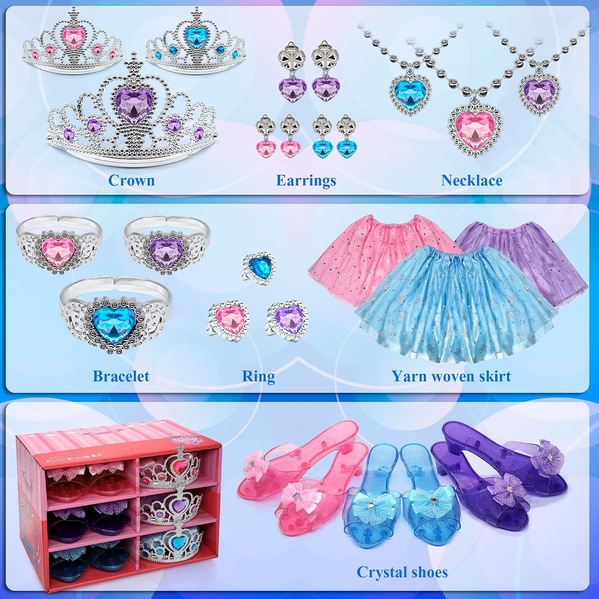 Mrabbitoo princess dress up set with tulle skirts, play heels, crowns and jewelry - view 3