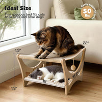 Cat Hammock Bed, Wooden Elevated Cat Beds with Natural Sisal Scratching Mat, Cats Scratcher Bed - Narual Wood (Double Layers) - image 2