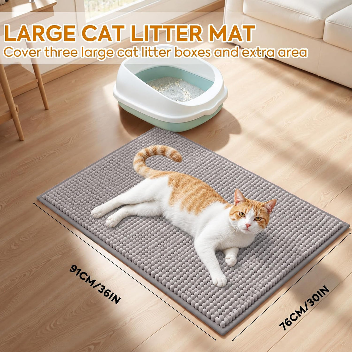 Pieviev Soft Chenille Cat Litter Box Mat, Ultra Absorbent - Grey / XL-36''X30'' - image 2