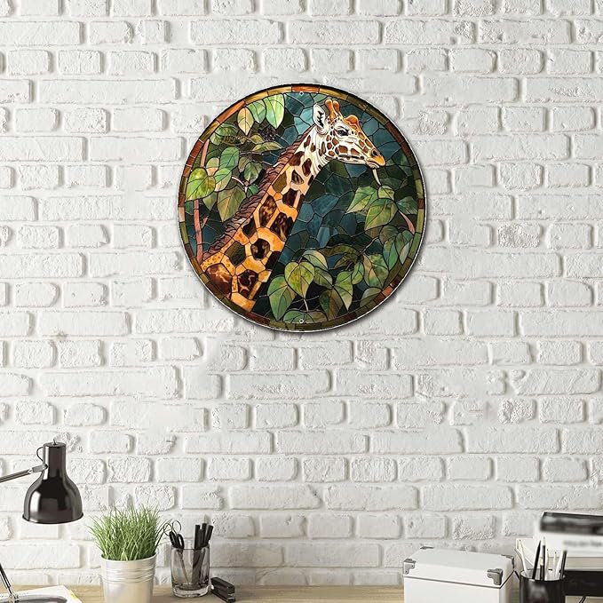 Lygond Metal Giraffe Stained Glass Restroom Tin Sign - 8x8 Inches