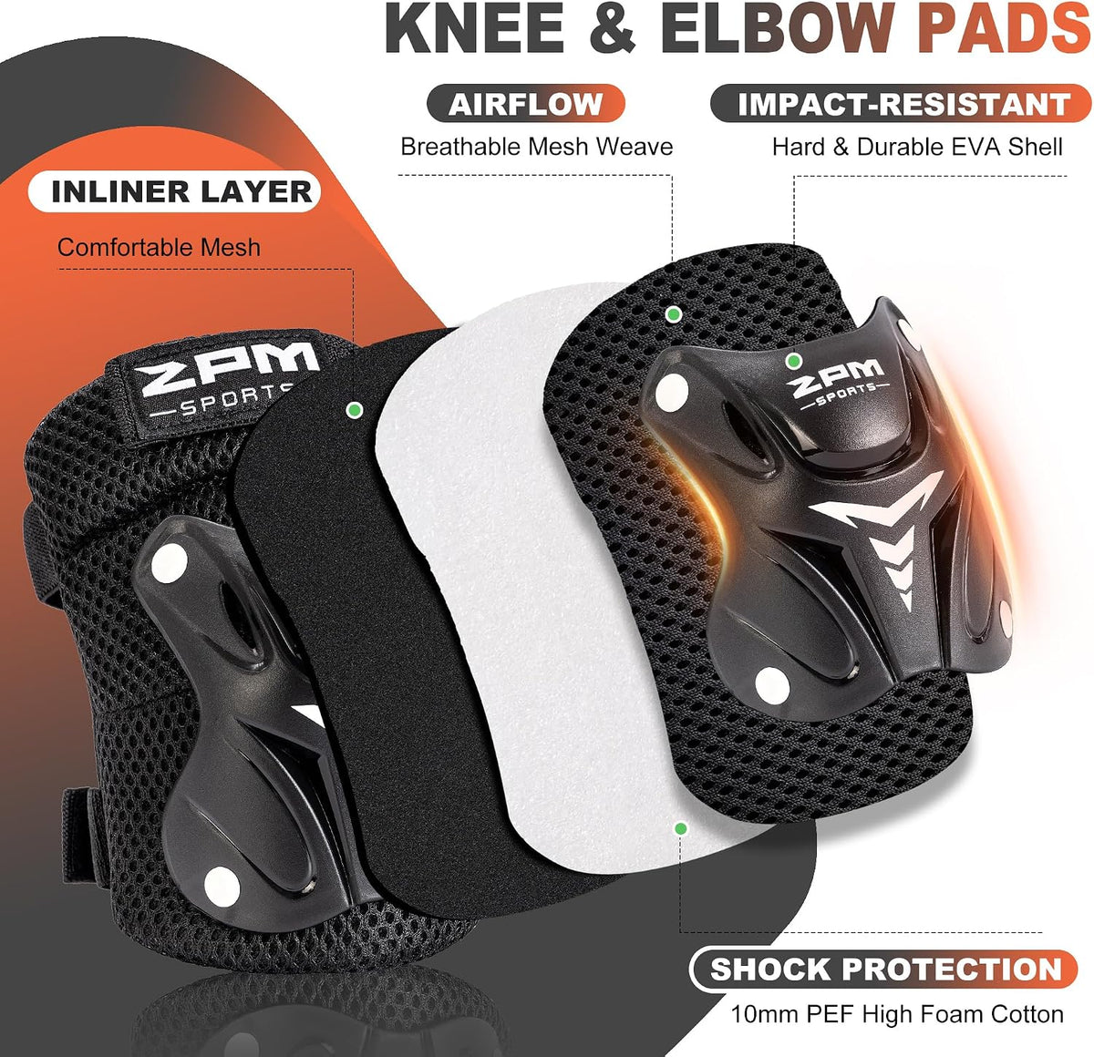 2PM SPORTS Knee and Elbow Pads Set with Wrist Guards for Kids Girls - Black / Medium - image 3