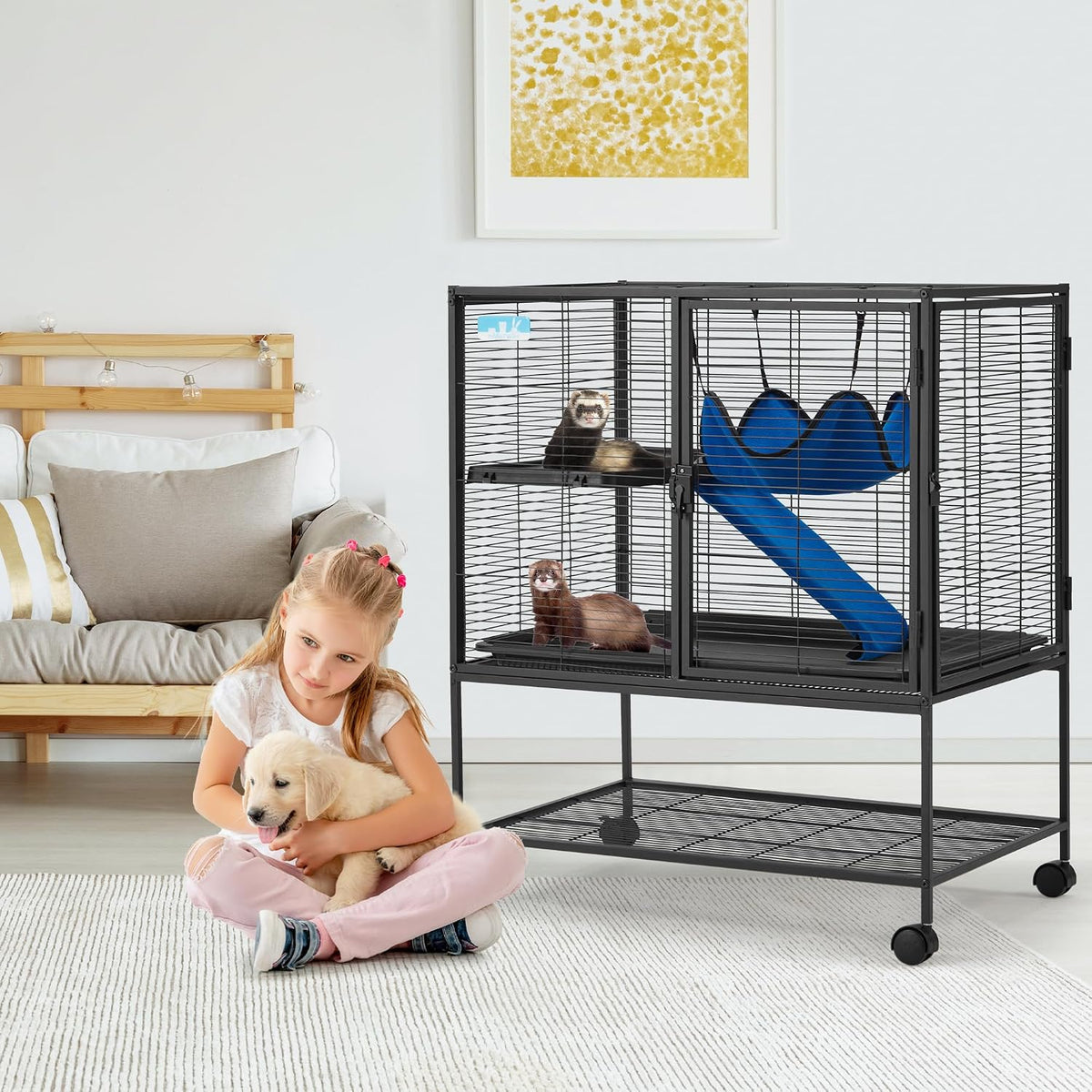 HABUTWAY 36.5''H Large Metal Rolling Ferrets Cage - 30.3"L x 20.5"W x 36.0"H - image 2