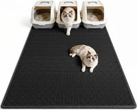 Pieviev Cat Litter Mat, Double-Layer Waterproof Litter Trap - Black / 47x36 Inch
