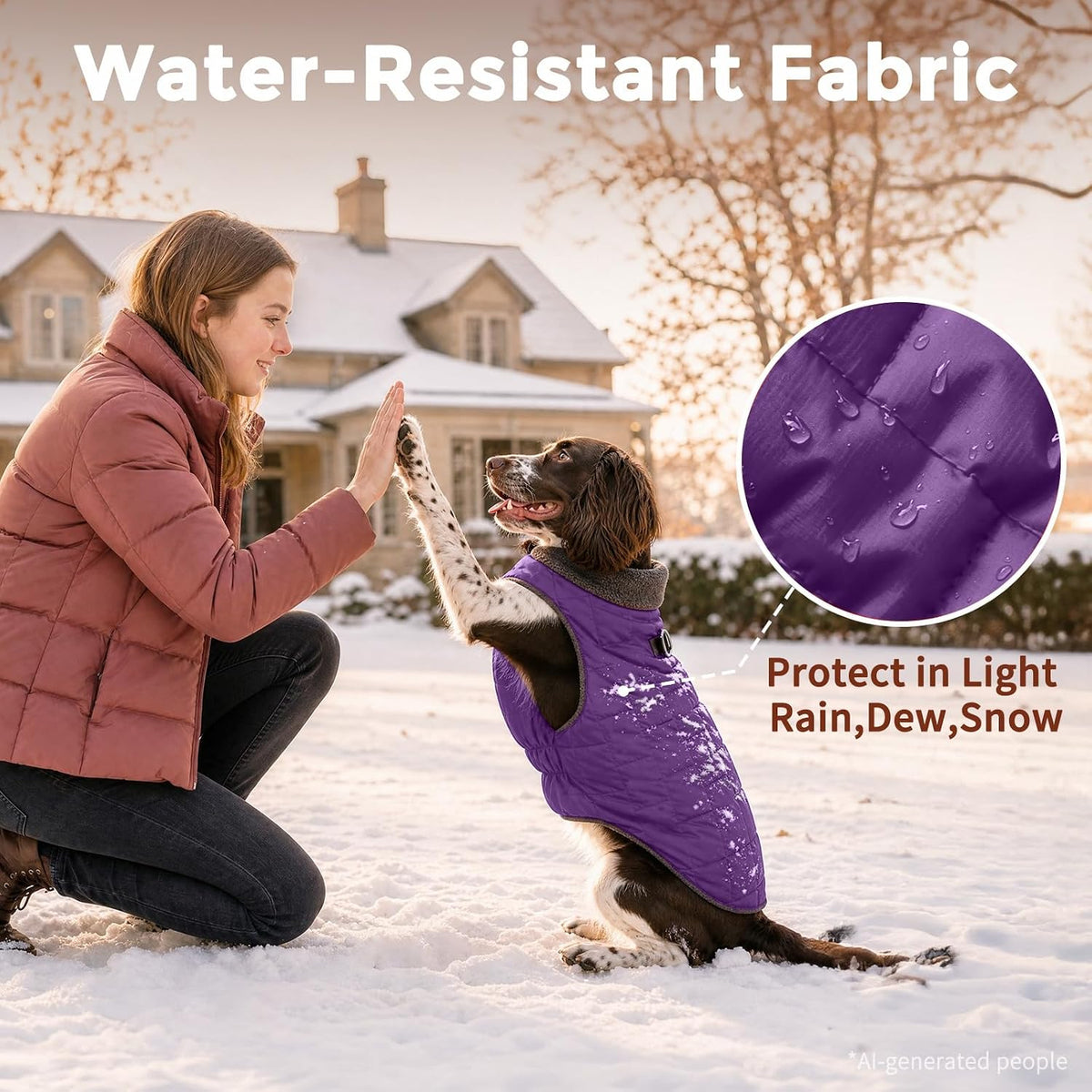 Fleece Dog Jacket for Small Dogs, Puppy Coat with Harness - Purple / Medium - image 2