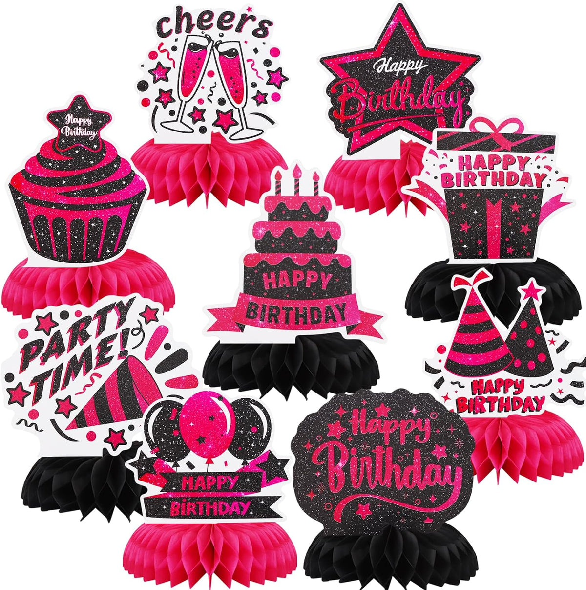 TONIFUL 1st Birthday Black Red Yellow Mouse Themed Table Centerpieces – Fun for Kids & Family - Black Pink Birthday