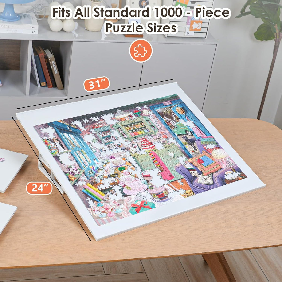 WELGEE 1000 Pieces Tilting Puzzle Board with Stand - White - image 4