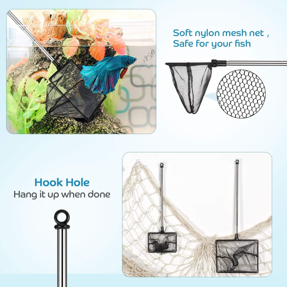 2 Pieces Fish Tank Net Aquarium Mesh Fishes Net Long Handle – Essentials for Fish - Black - image 4