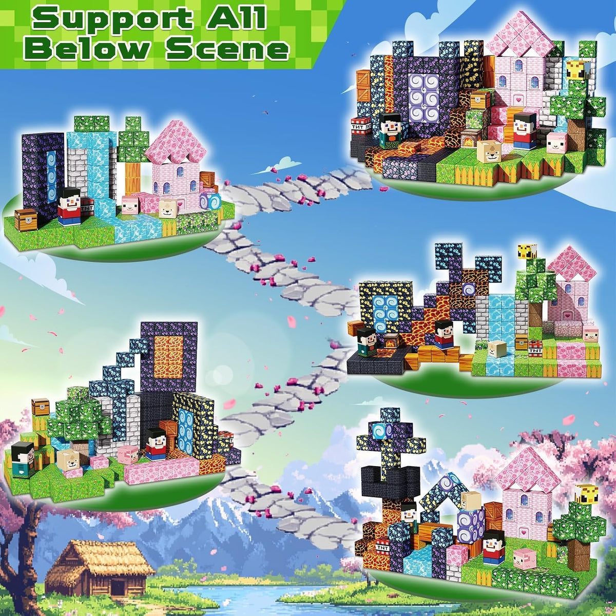 GraceDuck 300 PCS Magnetic Blocks, Magnetic Building Blocks - 200pcs Forest Volcano Eruption - image 3