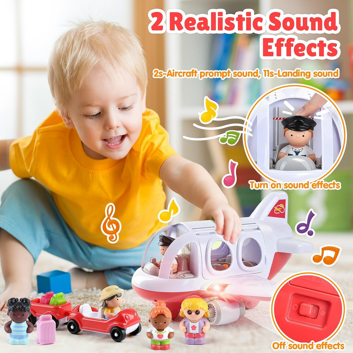 PLAY Musical Airplane Toy for kids Small Figures & Baggage - Red - image 4