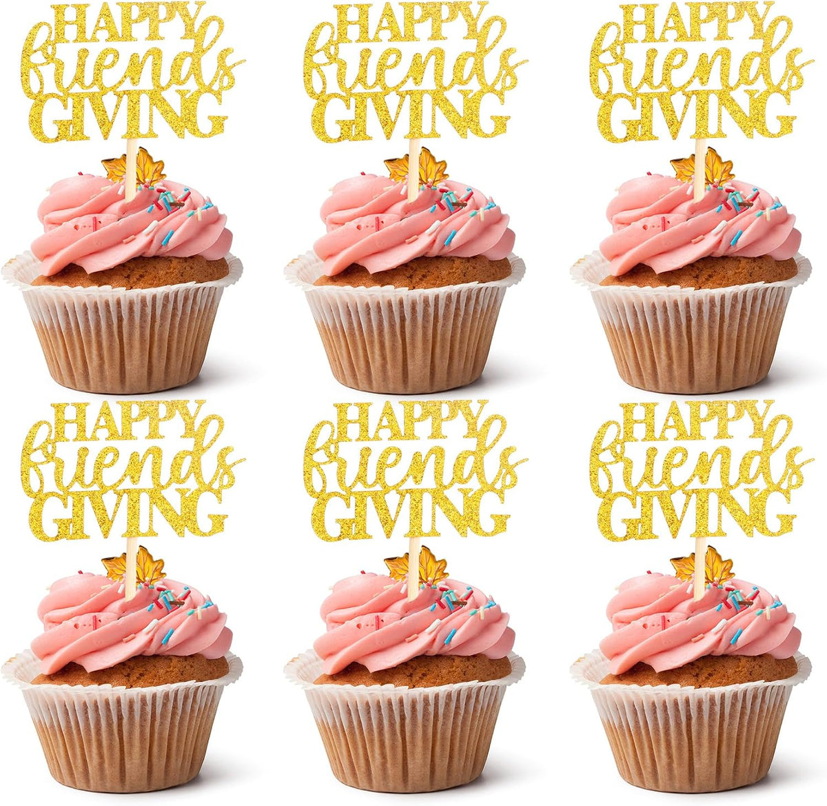 12 black glitter Halloween bat cupcake toppers in 4 patterns on cupcakes - view 5