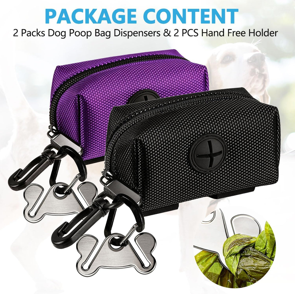 Dog Poop Bag Dispenser Holder Soft Waste Bags Roll Holders Leash Clip - 1 Count (Pack of 1) / 2PCS Purple&Black - image 2