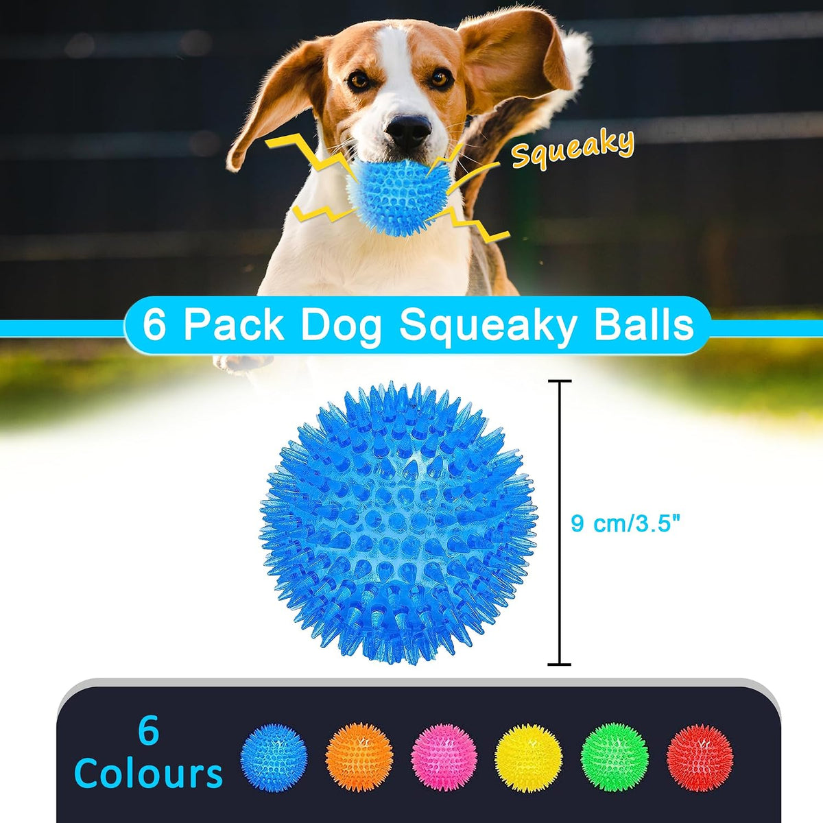 Dog Balls 4.5” Squeaky Dog Toys Spikey Ball for Aggressive Chewers - 3.5 Set of 6 - image 2