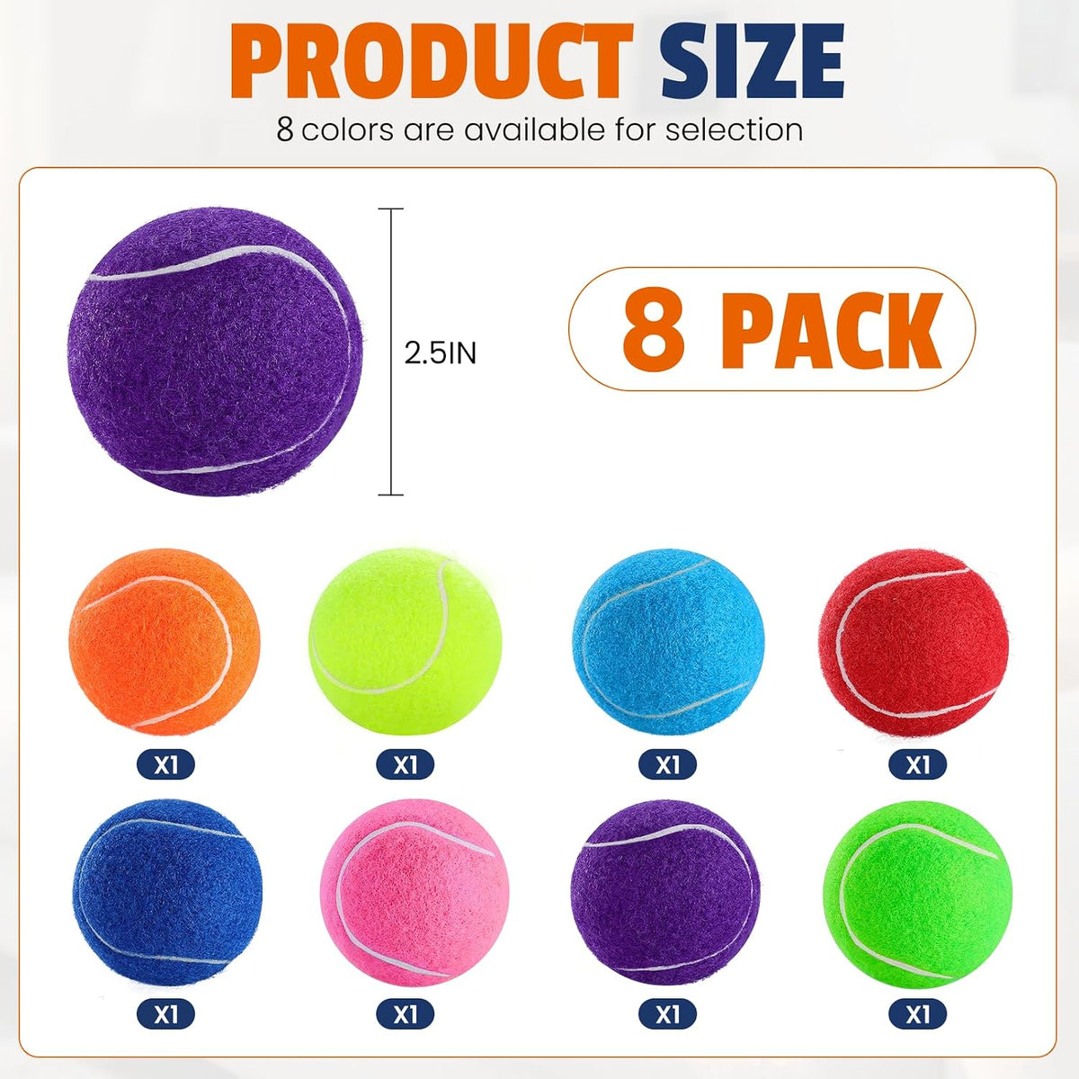Colorful Tennis Balls for Dogs, Non Squeaky - Medium-2.5in / 8P - image 2