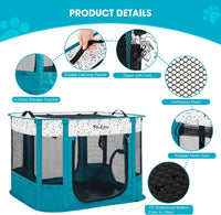 Portable Cat Playpen with Litter Box, Cat Enclosure for Camping - Peacock blue / Double - image 4