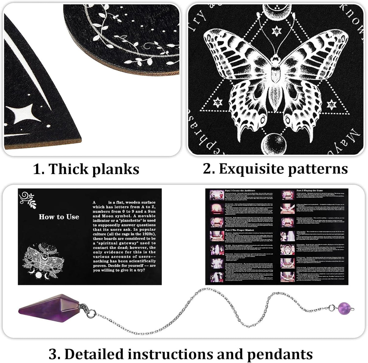 Threan Pendulum Board with Amethyst Pendulum Star Style Planchette Set – Fun for Kids & Family - Butterfly Style - image 3