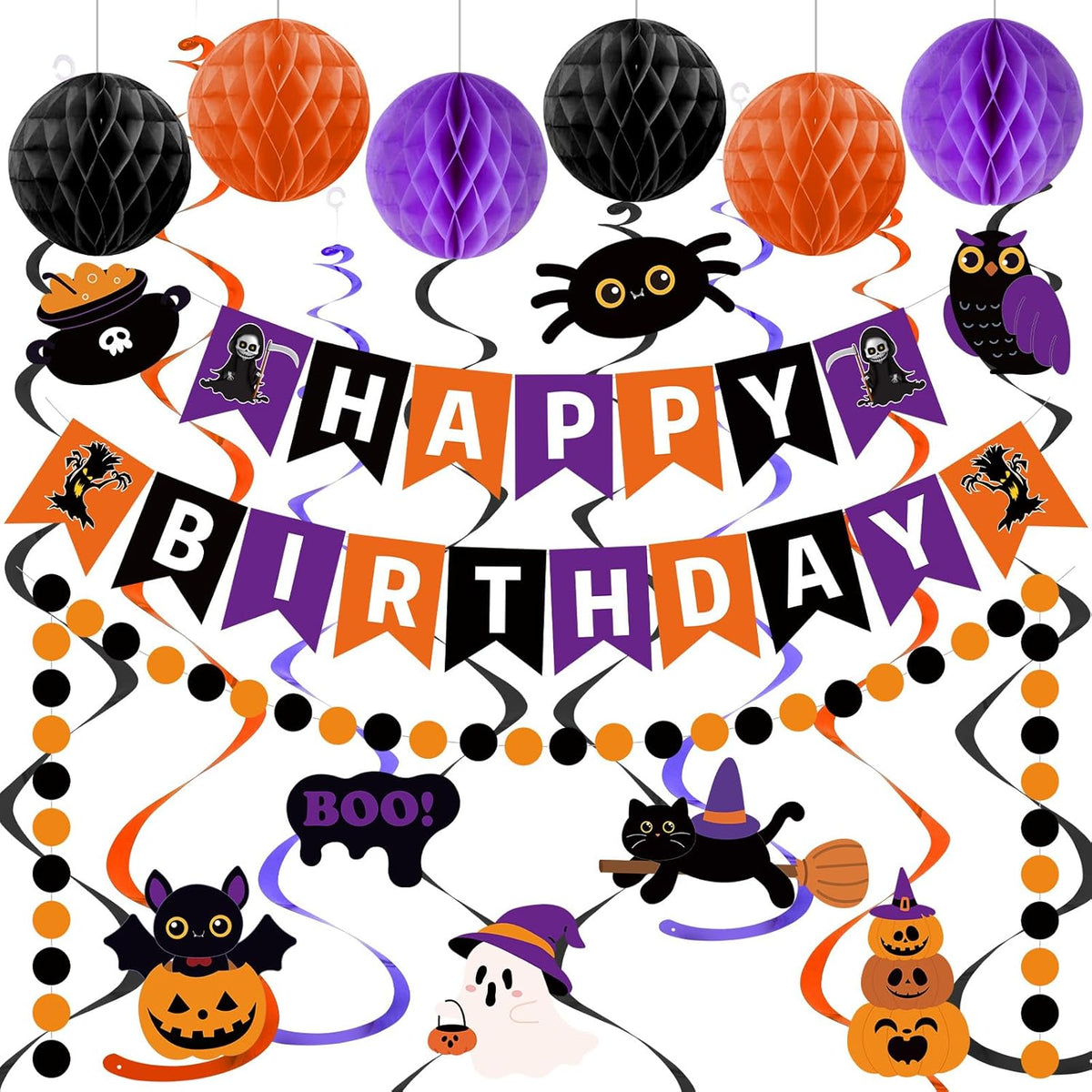 Halloween Birthday Banner - Purple Orange Black / Halloween