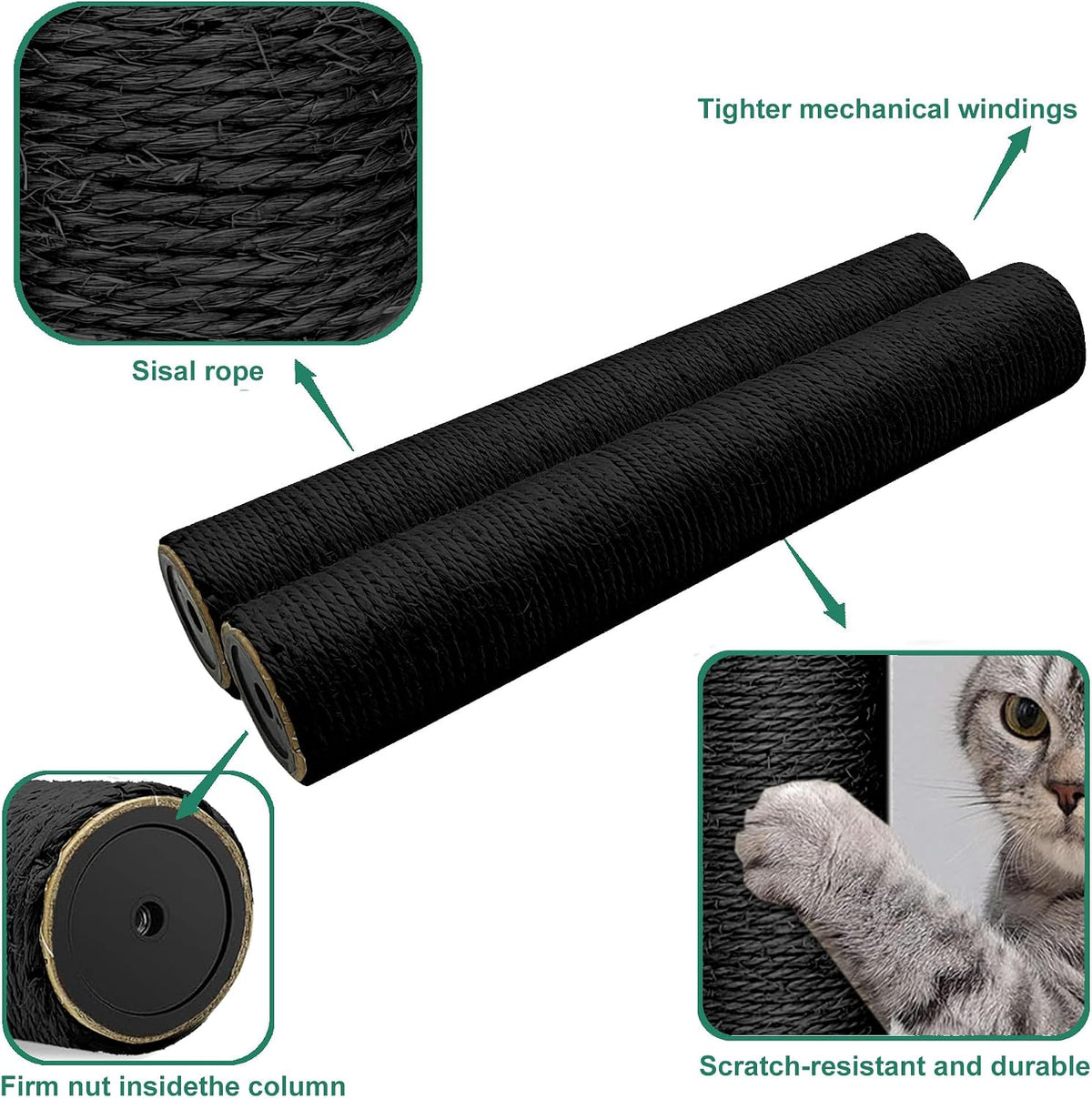 Cat Scratching Post Replacement Pole - M8*2poles / 40 cm / 15.71 in Black - image 3