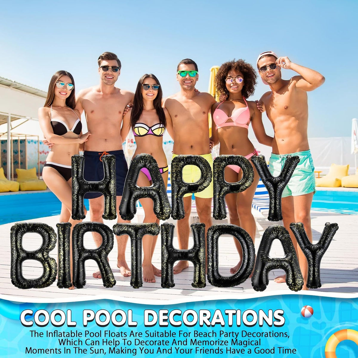 Shappy Happy Birthday Pool Floats Balloon – Fun for Kids & Family - Black / 20'' / Sequins - image 4