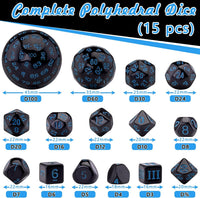 AUSTOR 15 Pieces Complete Polyhedral Dice Set D3-D100 Game Dice Set – Fun for Kids & Family - Black & Blue - image 2