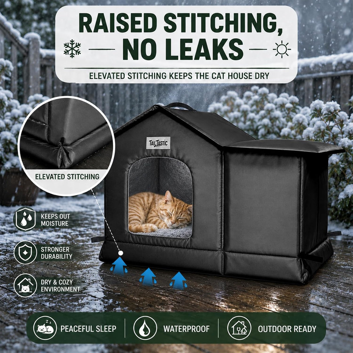Tailtastic Weather Outdoor Cat House - BLACK / L - image 4