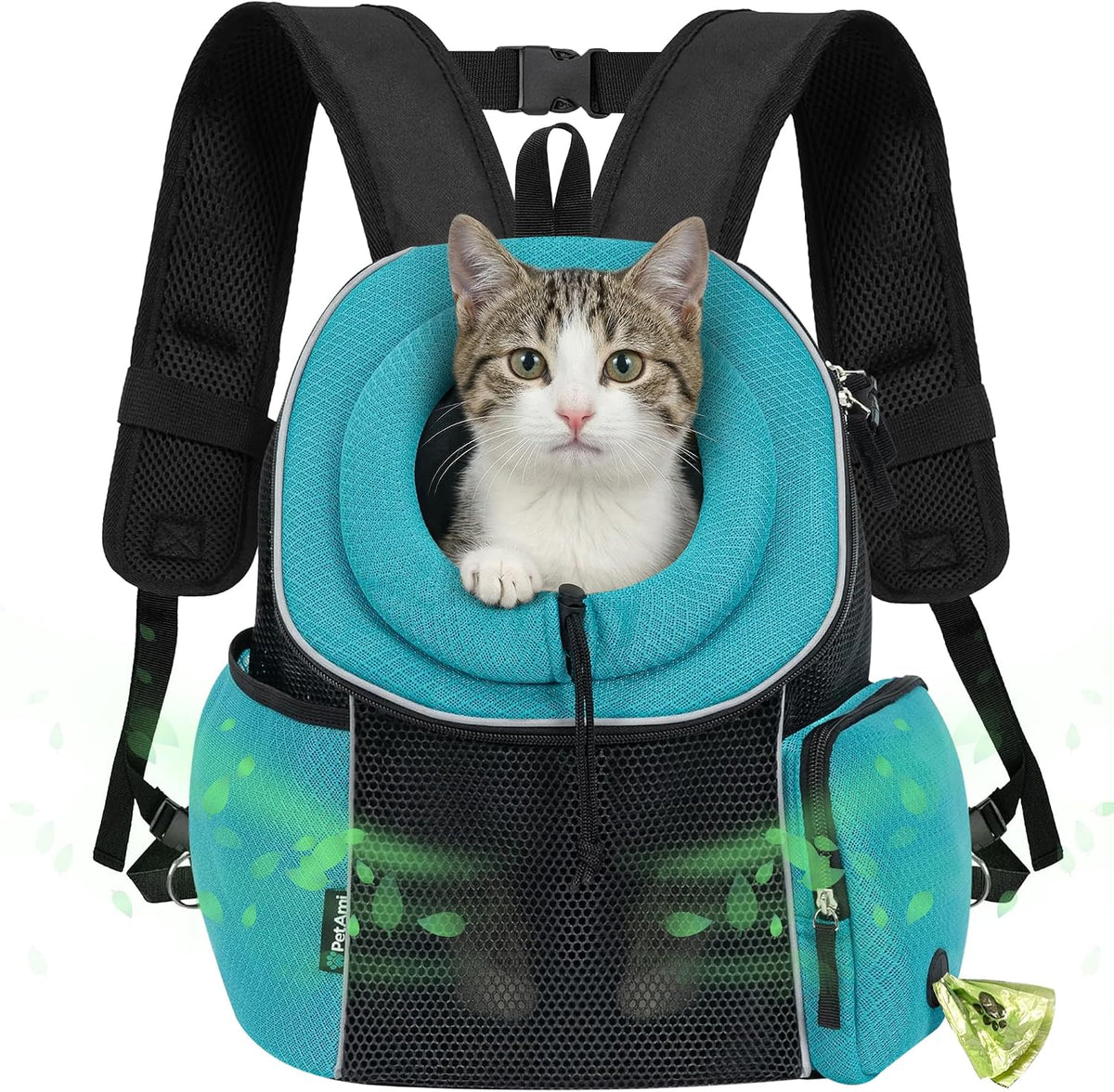 PetAmi Dog Carrier Backpack, Hands Free Front Pet Carrier - Teal Blue / 15.5"L x 9.0"W x 15.5"H