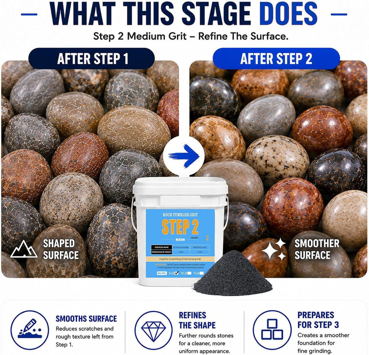 KomeStone 6 lb rock tumbler grit and polish refill kit in 4 bottles - view 9