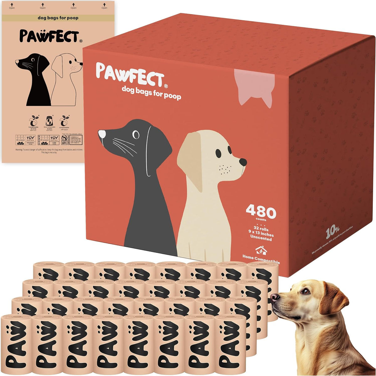 Pawfect Dog Poop Bags Rolls, Biodegradable Poop Bags - 480 Bags