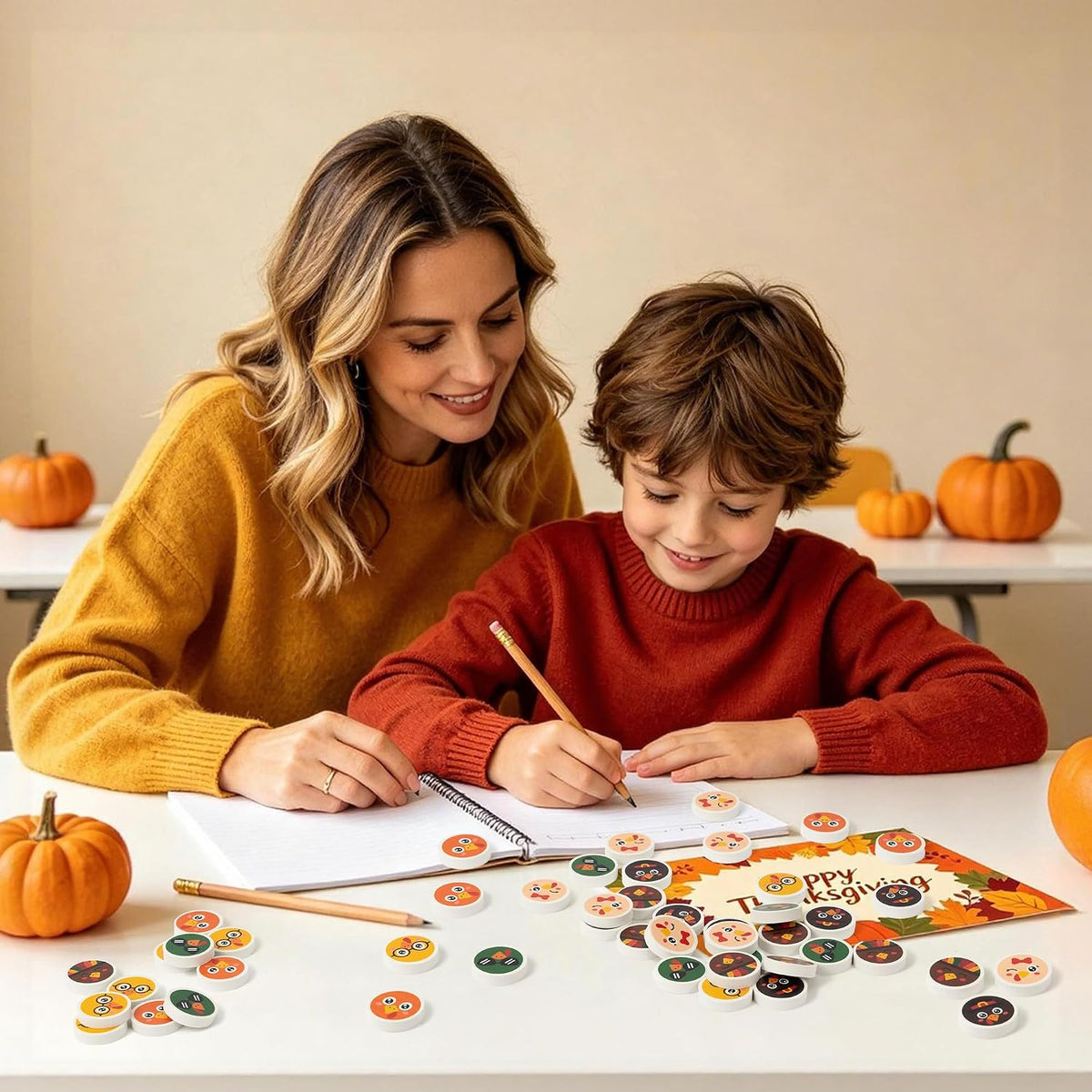 Yopyame 60 pack fall mini erasers shaped like maple leaves, pumpkins, acorns and bears - view 26